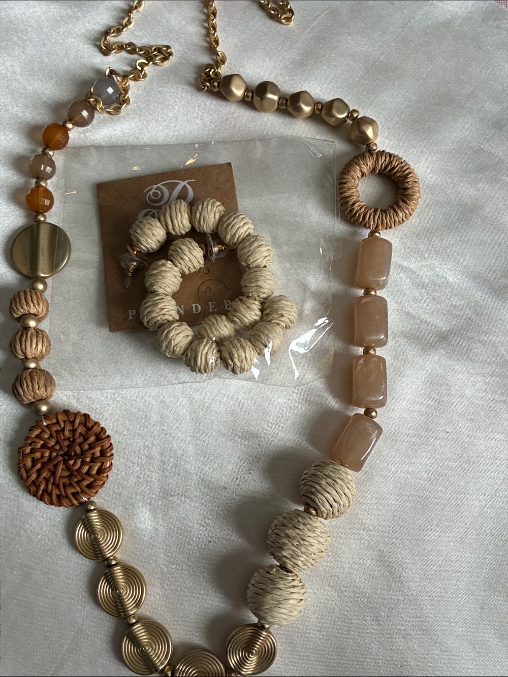 Plunder Neutral Brown & Gold Mixed-Texture Women's Necklace